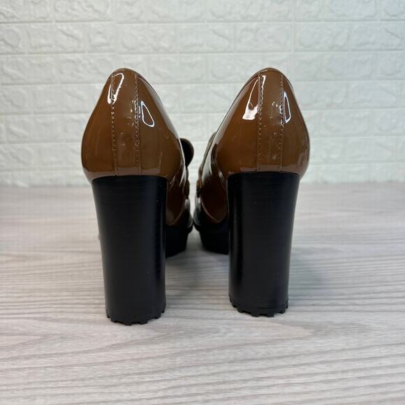 Guess Keaton Embers Loafer Heels WMNS 8.5 Brown Patent Leather Platform Slip On - Picture 2 of 9